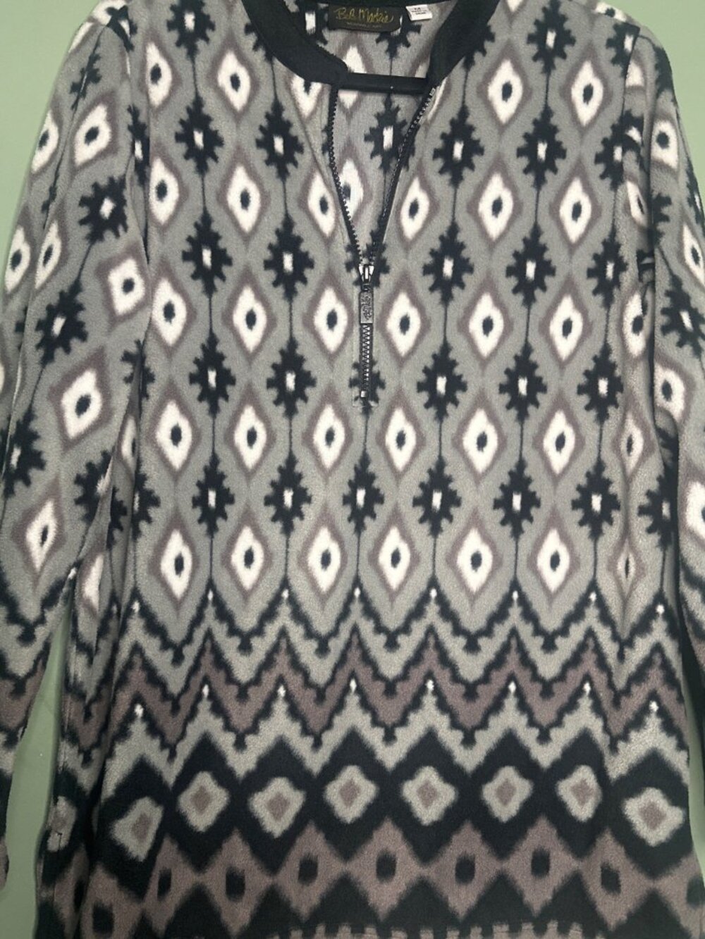 Bob Mackie Wearable Art M Aztec Geometric Tunic Top Quarter Zip Boho Statement
